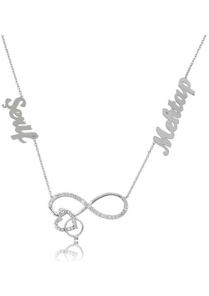 Gümüş Isimli Kalpli Sonsuzluk Bayan Kolye