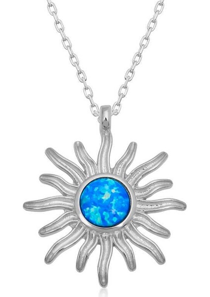 ​gümüş Mavi Opal Taşlı Güneş Kadın Kolye