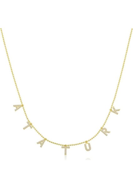 Gümüş Gold Atatürk Yazılı Bayan Kolye