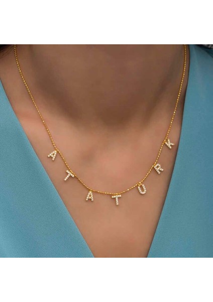 Gümüş Gold Atatürk Yazılı Bayan Kolye modelleri
