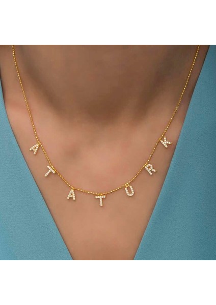 Gümüş Gold Atatürk Yazılı Bayan Kolye fırsatları
