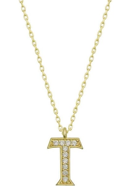 Gümüş Gold T Harfi Kadın Kolye