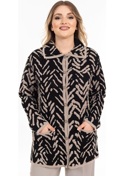 Yeni Sezon Kadın Triko Örgü Sıkı Dokuma Düğmeli Gömlek Yaka Anne Kışlık Hırka 32043-SIYAH fiyatları