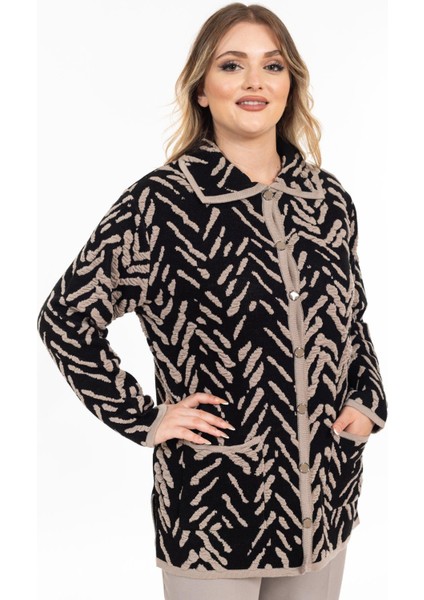 Yeni Sezon Kadın Triko Örgü Sıkı Dokuma Düğmeli Gömlek Yaka Anne Kışlık Hırka 32043-SIYAH modelleri