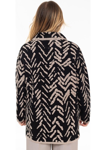 Yeni Sezon Kadın Triko Örgü Sıkı Dokuma Düğmeli Gömlek Yaka Anne Kışlık Hırka 32043-SIYAH fırsatları