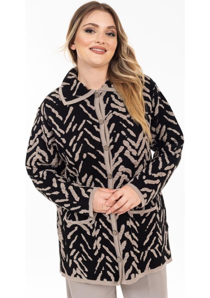 Yeni Sezon Kadın Triko Örgü Sıkı Dokuma Düğmeli Gömlek Yaka Anne Kışlık Hırka 32043-SIYAH indirimleri