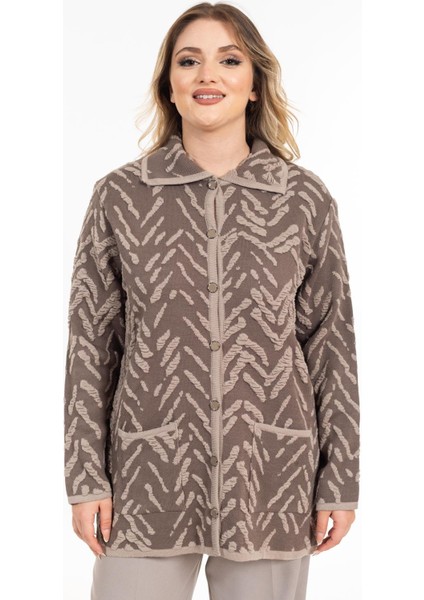 Yeni Sezon Kadın Triko Örgü Sıkı Dokuma Düğmeli Gömlek Yaka Anne Kışlık Hırka 32043-VIZON fiyatları