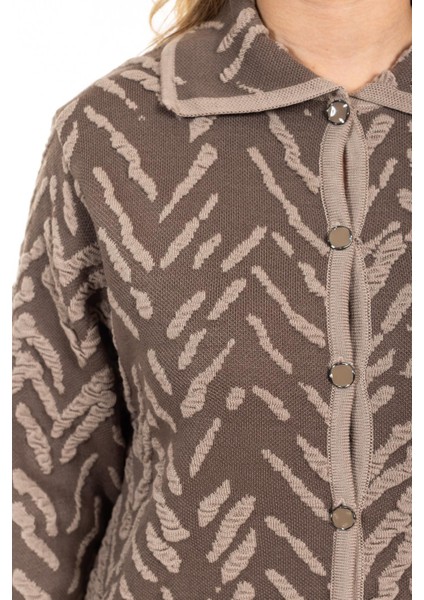Yeni Sezon Kadın Triko Örgü Sıkı Dokuma Düğmeli Gömlek Yaka Anne Kışlık Hırka 32043-VIZON fırsatları
