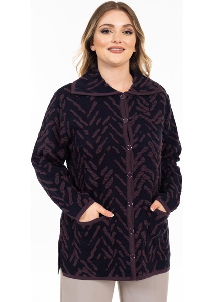 Yeni Sezon Kadın Triko Örgü Sıkı Dokuma Düğmeli Gömlek Yaka Anne Kışlık Hırka 32043-MÜRDÜM