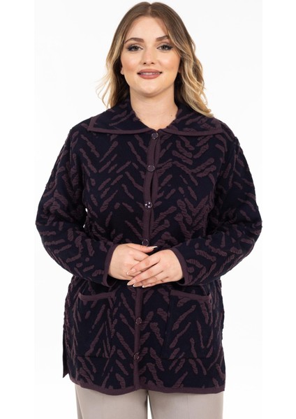 Yeni Sezon Kadın Triko Örgü Sıkı Dokuma Düğmeli Gömlek Yaka Anne Kışlık Hırka 32043-MÜRDÜM