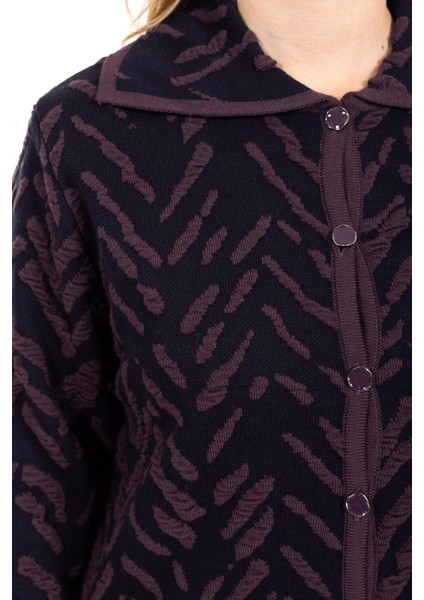 Yeni Sezon Kadın Triko Örgü Sıkı Dokuma Düğmeli Gömlek Yaka Anne Kışlık Hırka 32043-MÜRDÜM