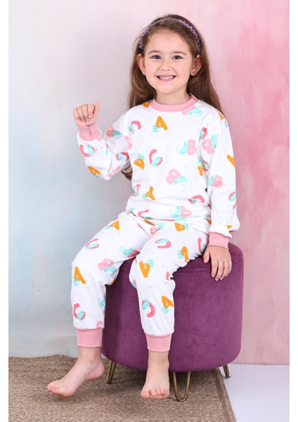 Kız Çocuk %100 Pamuk Pijama Takımı 1810-PUDRA