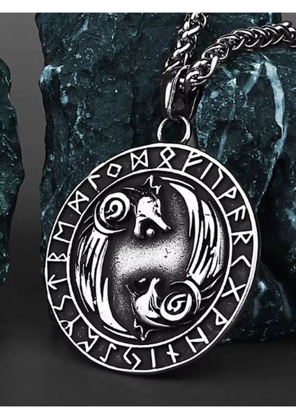 Çift Taraflı Kullanım Iskandinav Mitoloji Geri- Freki Kurt Kolye -Viking Madalyon Kolye fiyatları