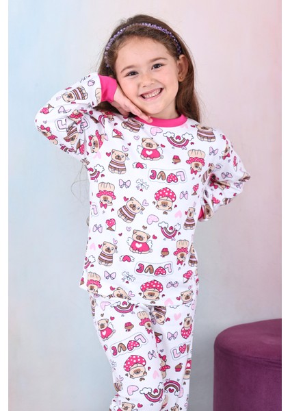 Kız Çocuk %100 Pamuk Pijama Takımı 1810-FUŞYA