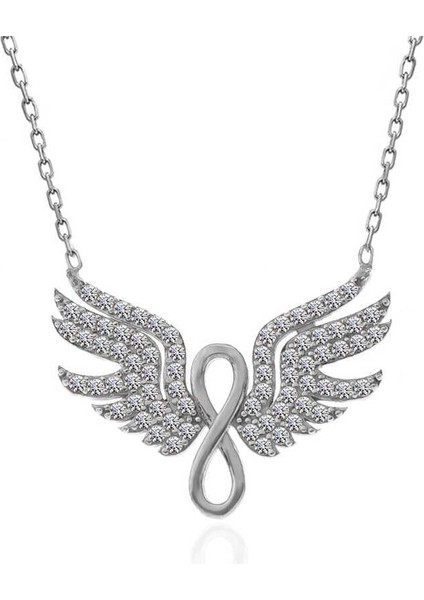Gümüş Melek Kanadı Sonsuzluk Kadın Kolye