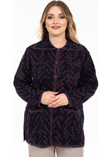 Yeni Sezon Kadın Triko Örgü Sıkı Dokuma Düğmeli Gömlek Yaka Anne Kışlık Hırka 32043-MÜRDÜM fiyatları