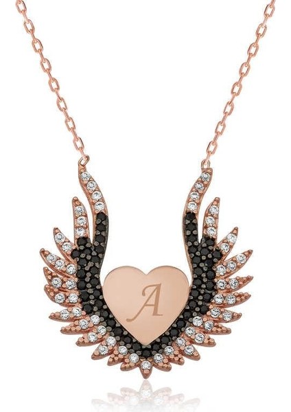 Gümüş Kalpli Melek Kanadı Bayan Kolye