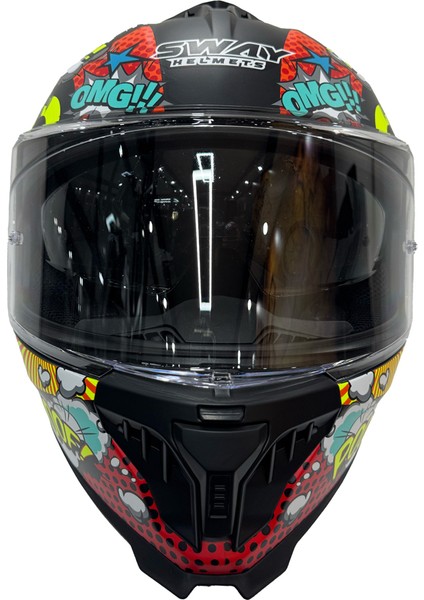 Sw 865 Boom Black Colorful Güneş Vizörlü Full Face Motosiklet Kaskı - L