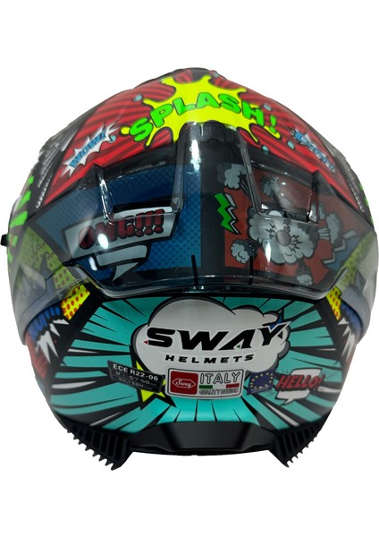 Sw 865 Boom Black Colorful Güneş Vizörlü Full Face Motosiklet Kaskı - L