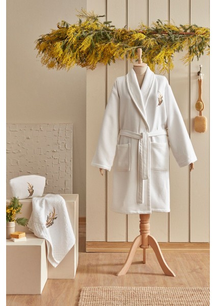 Floren 3 Parça Pamuk Bornoz Seti, Beyaz, Rahat ve Şık Tasarım