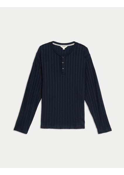 Saf Pamuklu Uzun Kollu Pijama Üstü