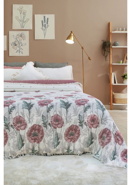 Müslin Çift Kişilik Yorgan Gelincik Desenli ve Yastık Kılıfı Takımı