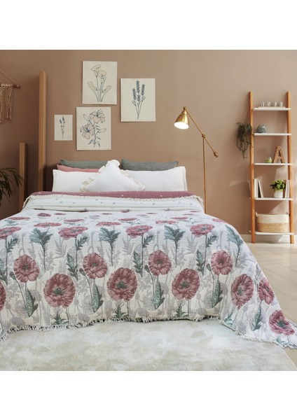 Müslin Çift Kişilik Yorgan Gelincik Desenli ve Yastık Kılıfı Takımı modelleri