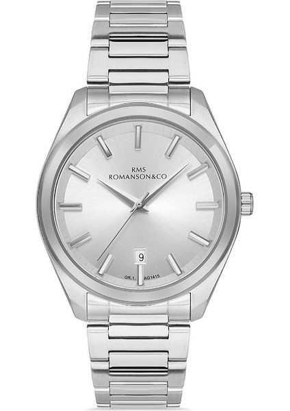 GR.1.AG1415.01 Klasik Tasarım Kristal Camlı 5ATM Suya Dayanıklı Çelik Kordon Metalik Renk Erkek Kol Saati