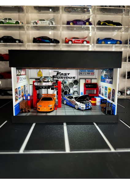 1/64 Ölçek Fast & Furious Temalı Işıklı Garaj Dioraması Diecast Araçlar Dahil Değildir 1/64 Ölçek Uyumludur