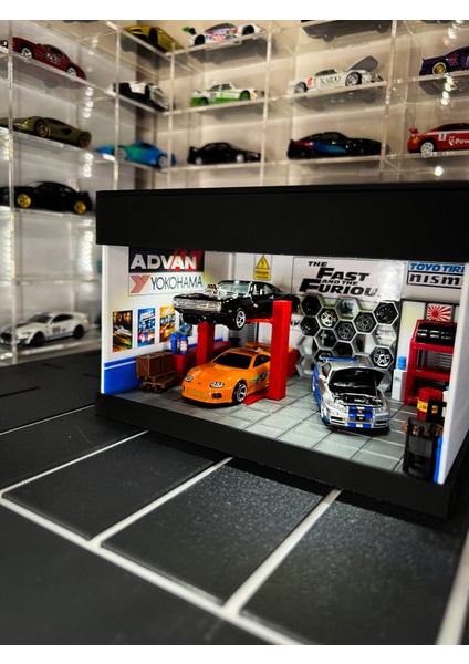 1/64 Ölçek Fast & Furious Temalı Işıklı Garaj Dioraması Diecast Araçlar Dahil Değildir 1/64 Ölçek Uyumludur fiyatları