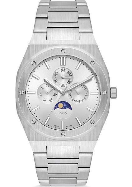 RMS.1.AG1573.01 Tüm Fonksiyonları Aktif Kristal Camlı Gün Ay ve Takvim Göstergeli 5 Atm Suya Dayanıklı Çelik Kordon Metalik Renk Erkek Kol Saati