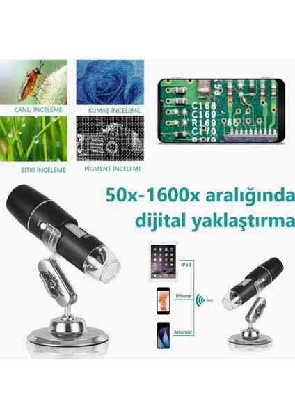 USB Dijital Mikroskop 1600X Büyütme Kamerası 8 Led'li Standlı