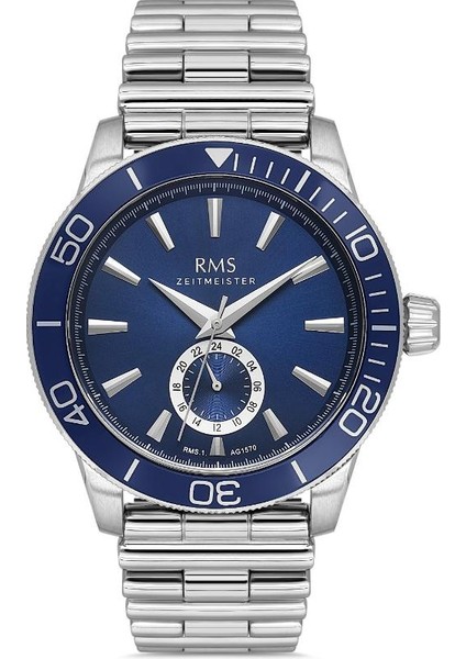 RMS.1.AG1570.02 Kristal Camlı Döner Bezelli 5 Atm Suya Dayanıklı Çelik Kordon Metalik Renk Erkek Kol Saati