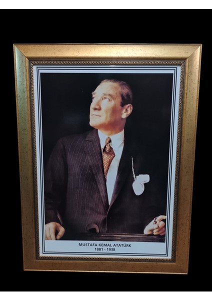 Atatürk Portresi Yaldız Sarı Çerçeveli 60 x 80 cm