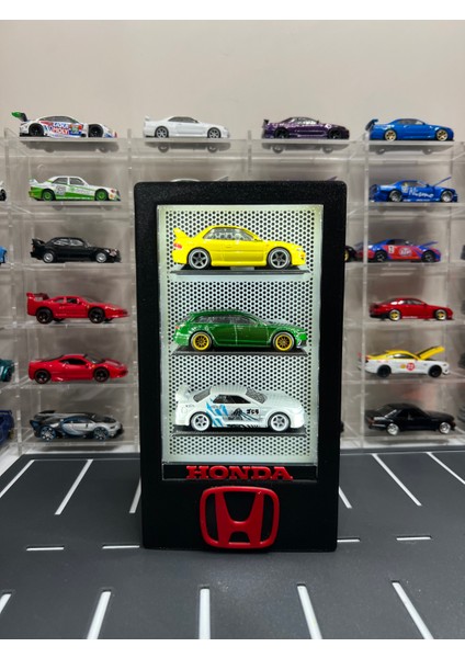 1/64 Ölçek Diecast 3 Araç Kapasiteli Işıklı Çerçeve Honda Logo Araçlar Dahil Değildir