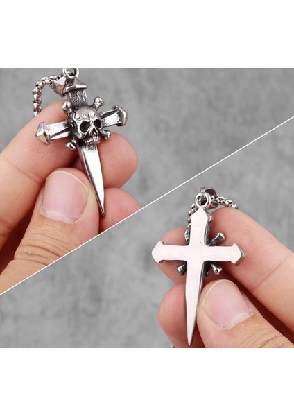 Paslanmaz Çelik Haç Detaylı Kurukafa Kolye / 70 cm Zincirli fiyatları