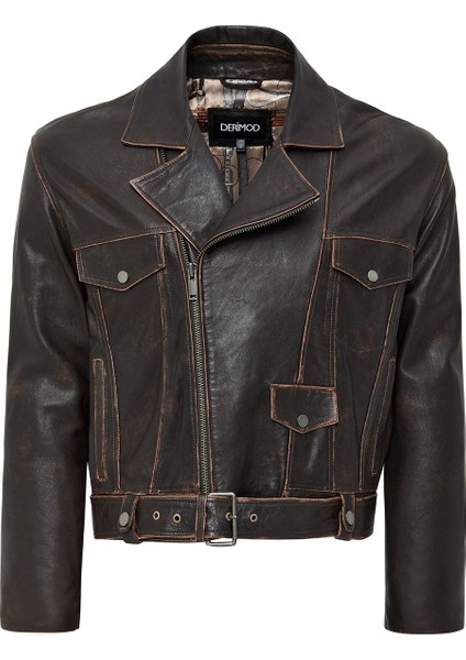 Lugano Kadın Kahverengi Vintage Biker Deri Ceket 24WGD5278VD