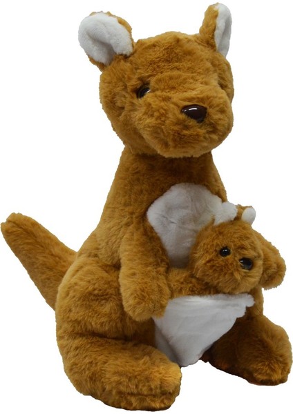 Berattoys 35 cm Peluş Kanguru Peluş Oyuncak Hediyelik Peluş Kanguru Yavrulu