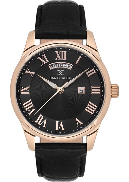 DK.1.13819-5 Deri Kordon Çelik Kaplama Kasa Gün Göstergeli Siyah Erkek Kol Saati