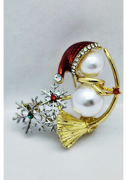 Bb Yılbaşı Kar Tanesi ve Inci Detaylı Broş