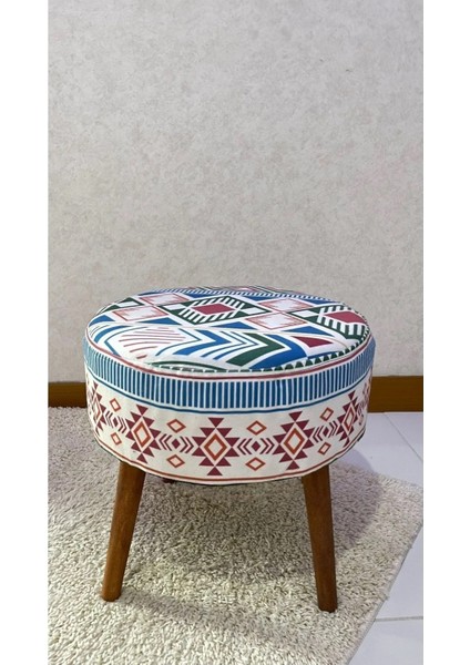 Puf Koltuk Tabure Modern Desenli Ahşap Gürgen ayaklı