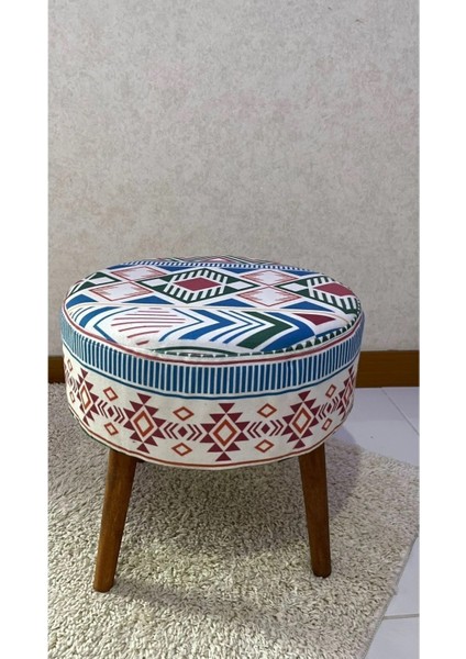 Puf Koltuk Tabure Modern Desenli Ahşap Gürgen ayaklı