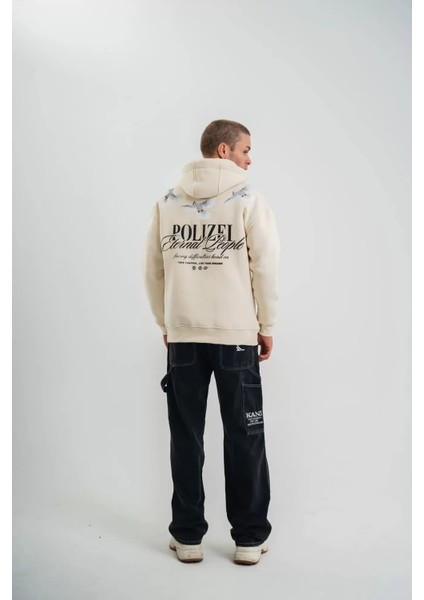 Unisex Uzun Kol Bisiklet Yaka Yıkamalı Sweatshirt - Krem