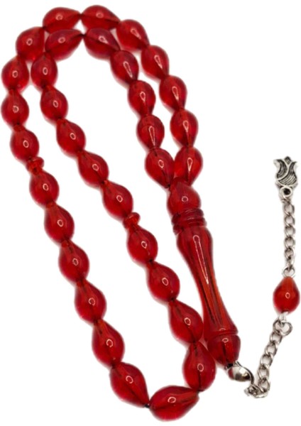 Kırmızı Püsküllü Toz Kehribar Tesbih