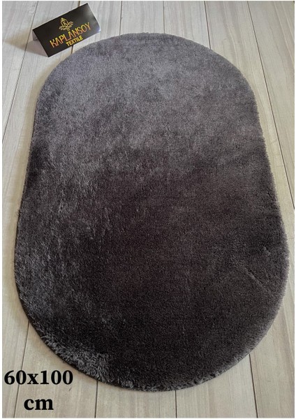 Yumuşak Peluş Post Halı, Oval, Antrasit, 60x100 cm, Tek Parça