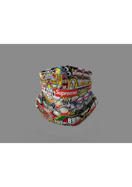 Outdoor Motorcu Özel Sticker Tasarımlı Unısex Bandana Buff Boyunluk