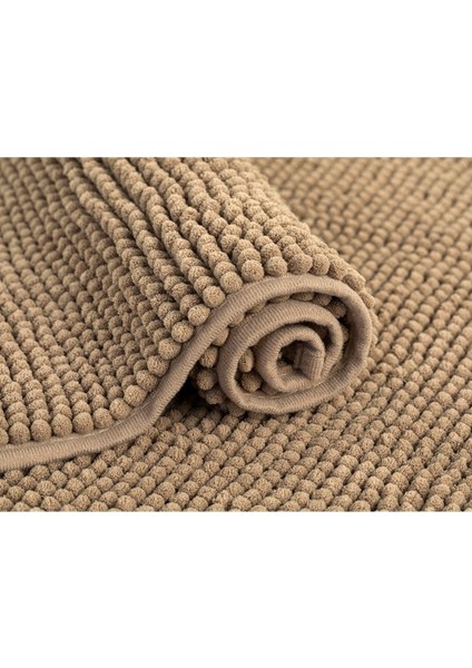 Kaymaz tabanlı polyester makarna banyo paspas seti 60x90 ve 40x60 cm kahve modelleri
