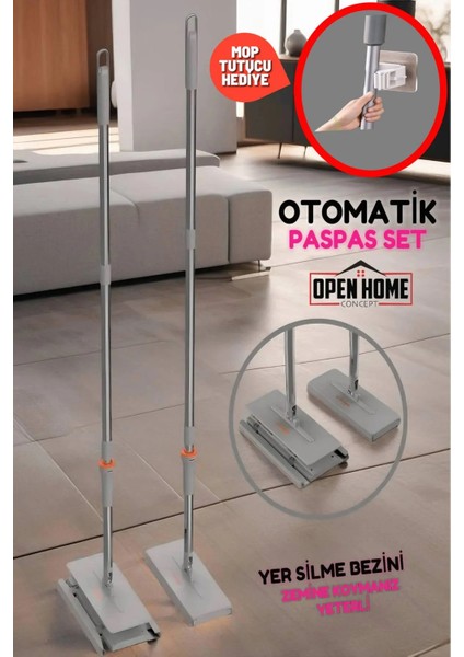 Otomatik Temizlik Paspas Seti, Kolay Mop, Kavrama Bezli Mop, Silme Bezli Paspas Mop Tutucu