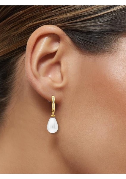 Şık ve Zarif Gold Renk 925 Ayar Tamtur Inci Gümüş Küpe modelleri