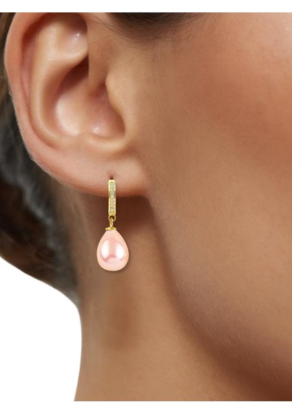 Şık ve Zarif Gold Renk 925 Ayar Tamtur Pembe Inci Gümüş Küpe fiyatları